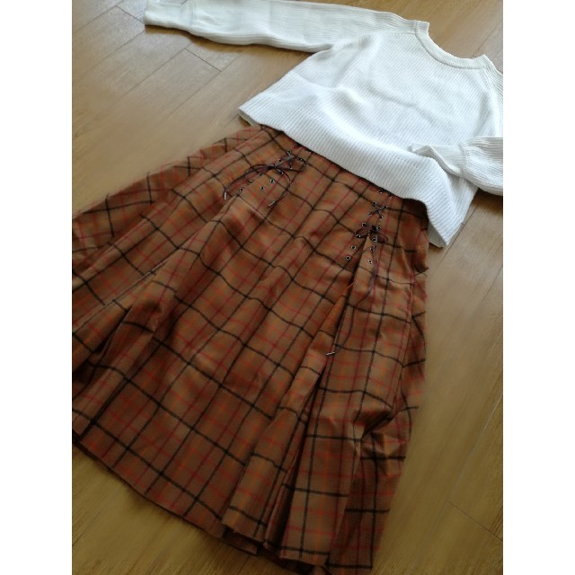 Mila Owen(ミラオーウェン)のミラオーウェン♡チェックロングスカート♡編み上げ ウール レディースのスカート(ロングスカート)の商品写真