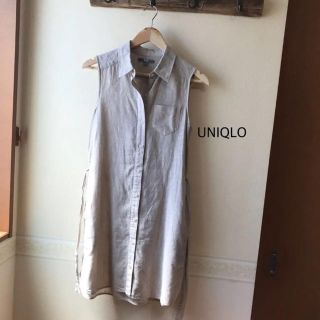 ユニクロ(UNIQLO)のUNIQLO ノースリーブ シャツ ワンピース コットンリネン Sサイズ(ひざ丈ワンピース)