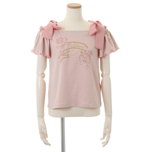 LIZ LISA(リズリサ)の新品 LIZ LISA リズリサ リボンプリントTシャツ ピンク レディースのトップス(Tシャツ(半袖/袖なし))の商品写真