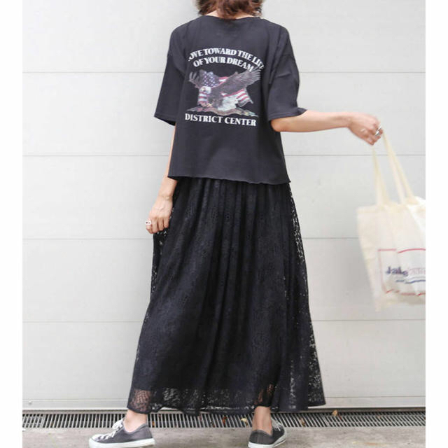 Ungrid(アングリッド)のRUNAmamaさま専用！イーグルTシャツ レースマキシスカートset新品 レディースのトップス(Tシャツ(半袖/袖なし))の商品写真