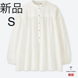 ユニクロ(UNIQLO)の新品タグ付/ソフトコットンギャザーブラウス(七分袖)/ S/UNIQLO(シャツ/ブラウス(長袖/七分))