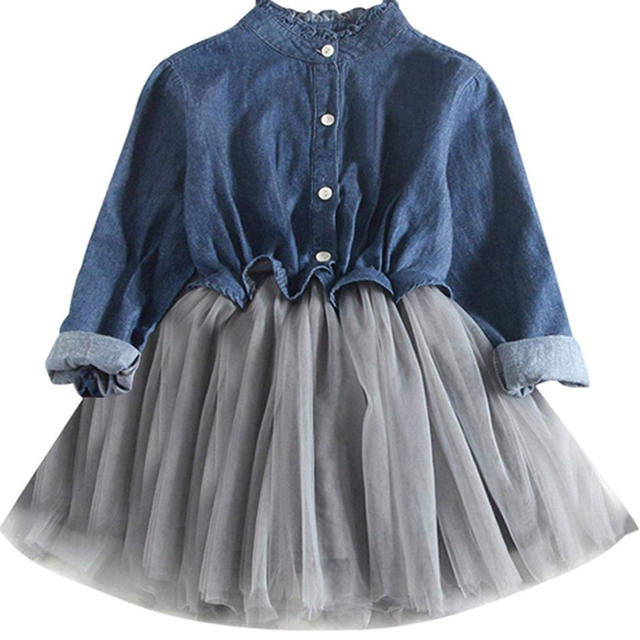 韓国ベビー服＊チュールデニムワンピース＊90 キッズ/ベビー/マタニティのキッズ服女の子用(90cm~)(ワンピース)の商品写真