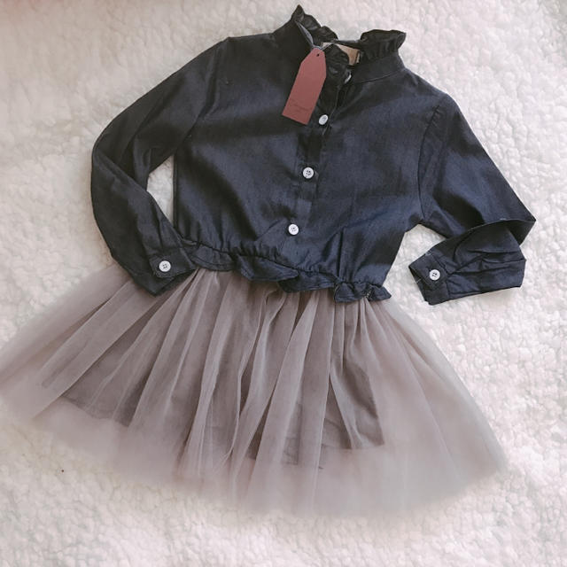 韓国ベビー服＊チュールデニムワンピース＊90 キッズ/ベビー/マタニティのキッズ服女の子用(90cm~)(ワンピース)の商品写真