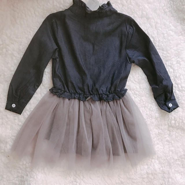 韓国ベビー服＊チュールデニムワンピース＊90 キッズ/ベビー/マタニティのキッズ服女の子用(90cm~)(ワンピース)の商品写真