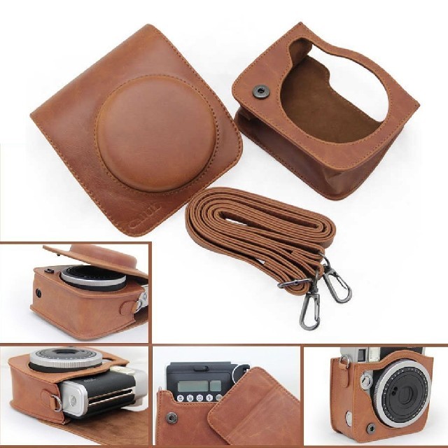 チェキ レトロ調 instax mini90専用ケース ストラップ 黒