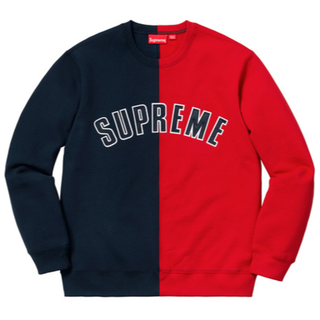 シュプリーム(Supreme)の送料無料 Split Crewneck Sweatshirt XL 紺 赤(スウェット)