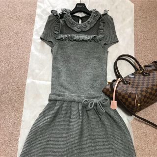 レッドヴァレンティノ(RED VALENTINO)のRED VALENTINO(レッドヴァレンティノ) ニットレースフリルワンピース(ひざ丈ワンピース)