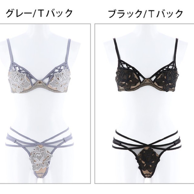 新品！セクシーストリング大花ブラジャーTバックショーツセット レディースの下着/アンダーウェア(ブラ&ショーツセット)の商品写真