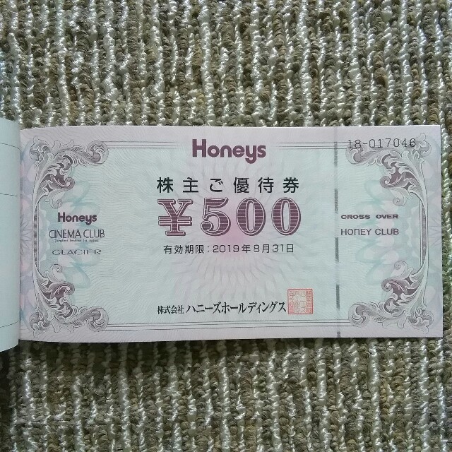 HONEYS(ハニーズ)のHoneys株主ご優待券　500円×1枚　有効期限:2019/8/31 チケットの優待券/割引券(ショッピング)の商品写真