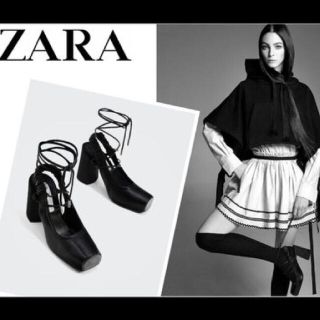 ザラ(ZARA)のsale!新品タグ付☆ZARAザラ☆バックストラップ革バレリーナシューズ37黒(ハイヒール/パンプス)