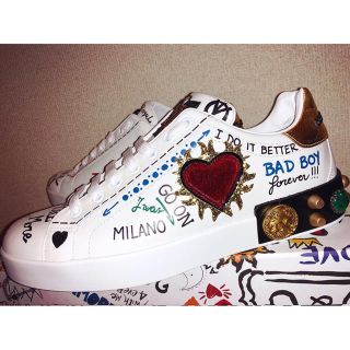 ドルチェアンドガッバーナ(DOLCE&GABBANA)のプリントレザー スニーカー デコレーション(スニーカー)