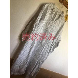 ネストローブ(nest Robe)のネストローブ  ★リネンストライプワンピ★キーネック(ひざ丈ワンピース)