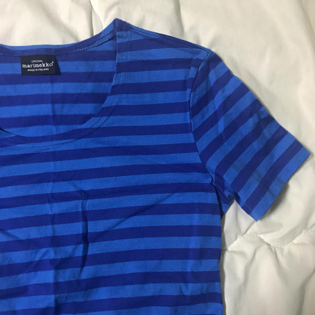 marimekko(マリメッコ)のマリメッコ ボーダー Tシャツ XSサイズ ブルー レディース レディースのトップス(Tシャツ(半袖/袖なし))の商品写真