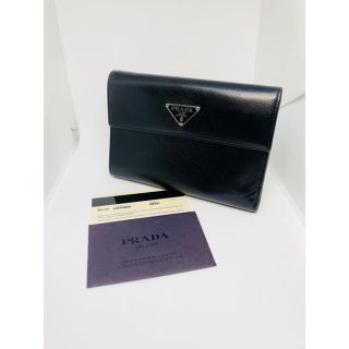 プラダ(PRADA)のPRADA ロゴプレート レザー三つ折り財布 ギャラ付 美品 正規品(財布)