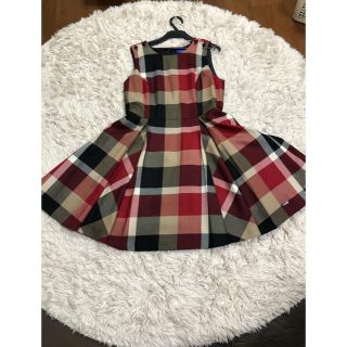 バーバリーブルーレーベル(BURBERRY BLUE LABEL)のバーバリーウール！真冬もOK！クレストブリッジチェツクふんわりワンピース 38(ひざ丈ワンピース)