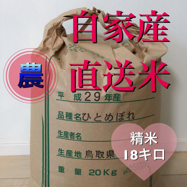 お米18kg H29年鳥取県産 ひとめぼれ 《精米》食品