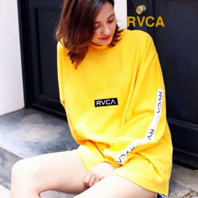 M RVCA ルーカ テープロゴ スリーブロングTシャツ オレンジ メンズのトップス(Tシャツ/カットソー(七分/長袖))の商品写真