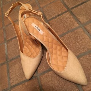 リゾイ(REZOY)の売り切り美品♡REZOYリネンキャンバスバックストラップパンプスサンダル(ハイヒール/パンプス)