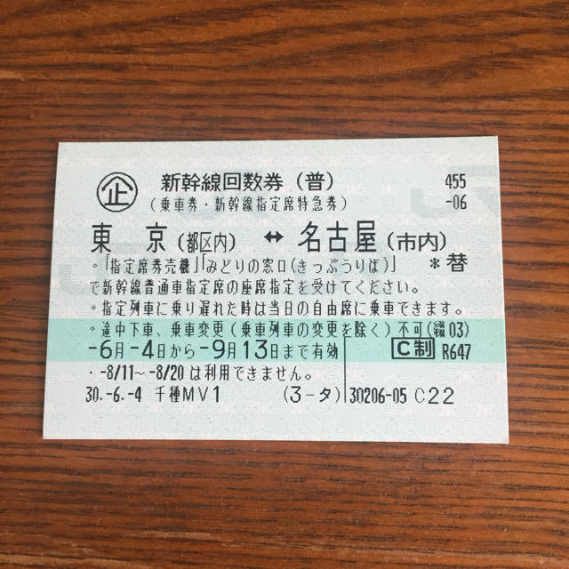 JR(ジェイアール)の新幹線切符 東京 名古屋 チケットの乗車券/交通券(鉄道乗車券)の商品写真