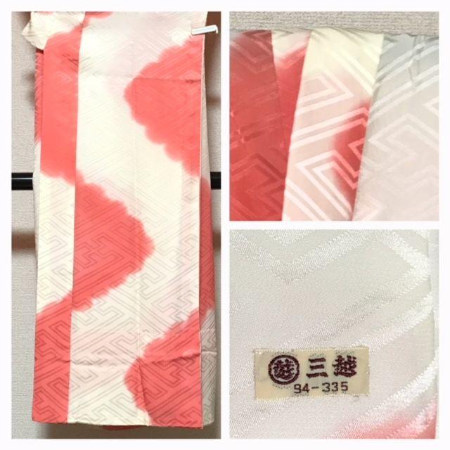 三越謹製 振袖用 正絹 長襦袢 クリームｘピンク 紗綾型 中古品の通販