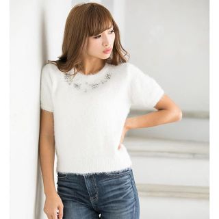 リエンダ(rienda)のrienda♡新品♡ビジューネックシャギーknitトップス(ニット/セーター)