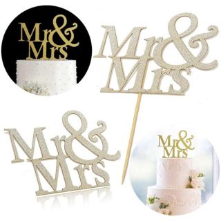 新品未使用☆mr&mrsゴールドグリッターケーキトッパー (フォトプロップス)