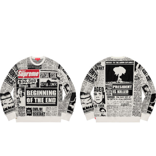 18AW supreme newspaper sweater 納品書付き L