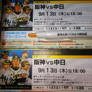 ハンシンタイガース(阪神タイガース)の9月13日(木)阪神対中日戦２枚(野球)