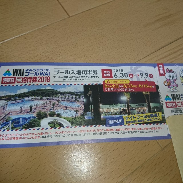 よみうりランドプールワイ1枚！ チケットの施設利用券(遊園地/テーマパーク)の商品写真