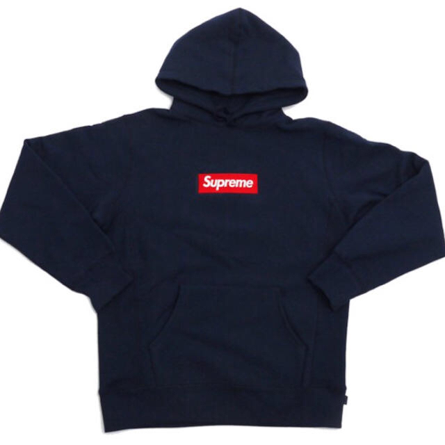 supreme box logo pullover パーカー M ネイビー