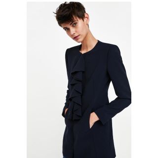 ザラ(ZARA)の新品☆ZARA BASIC ザラ フロントフリル付きコート(ロングコート)