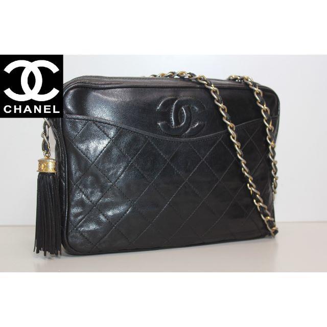 CHANEL - ヴィンテージ シャネル マトラッセ フリンジ チェーンショルダーバッグ 黒