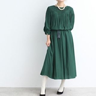 ドットアンドストライプスチャイルドウーマン(Dot&Stripes CHILDWOMAN)の割繊ﾃﾞｼﾝｴｱﾌﾛｰ ﾚｰｽﾄﾞｯｷﾝｸﾞ長袖ﾜﾝﾋﾟｰｽ(ロングワンピース/マキシワンピース)