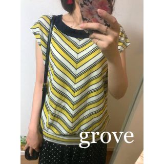 グローブ(grove)の☆grove☆グローブ  タグ付き・新品‼︎Ｖボーダートップス(カットソー(半袖/袖なし))