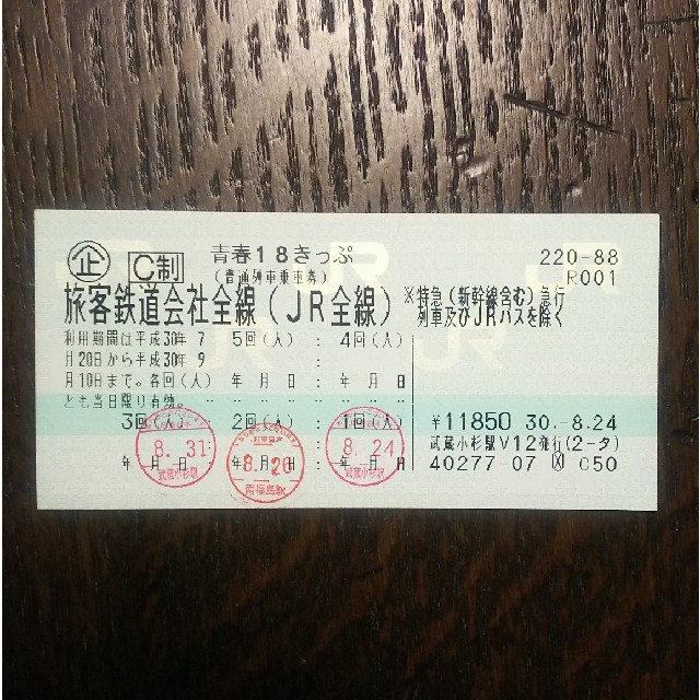 青春18きっぷ【２回分】 チケットの乗車券/交通券(鉄道乗車券)の商品写真