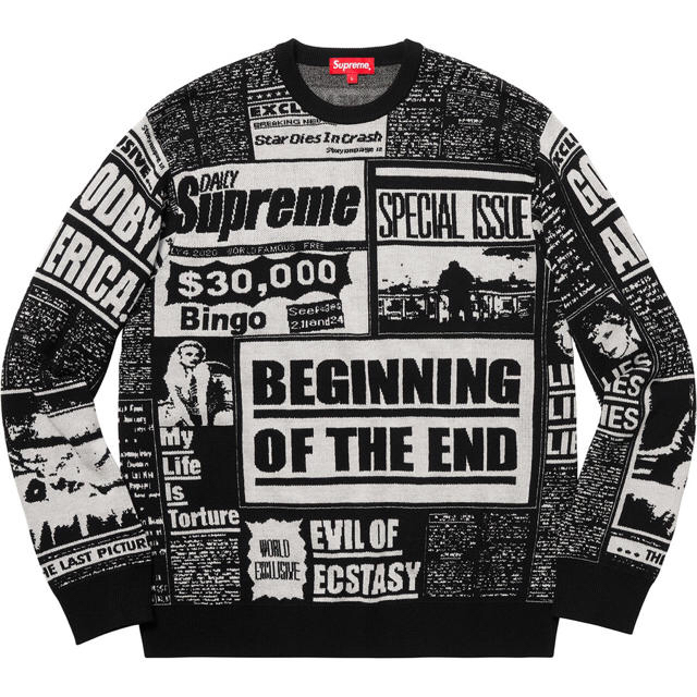 Supreme - Supreme Newsprint Sweater 黒  ブラック M