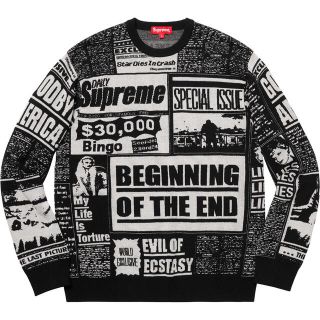 シュプリーム(Supreme)のSupreme Newsprint Sweater 黒  ブラック M(ニット/セーター)