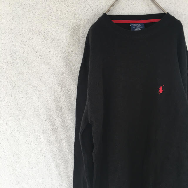 Ralph Lauren(ラルフローレン)の90’s ralph lauren ラルフローレン サーマルロンT 黒赤  レディースのトップス(Tシャツ(長袖/七分))の商品写真