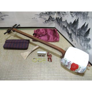 和楽器　三味線セット　細棹　長唄　付属品あり#8862(三味線)