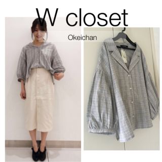 ダブルクローゼット(w closet)の新品タグ付☆チェック柄ボリューム袖羽織りシャツ グレー(シャツ/ブラウス(長袖/七分))