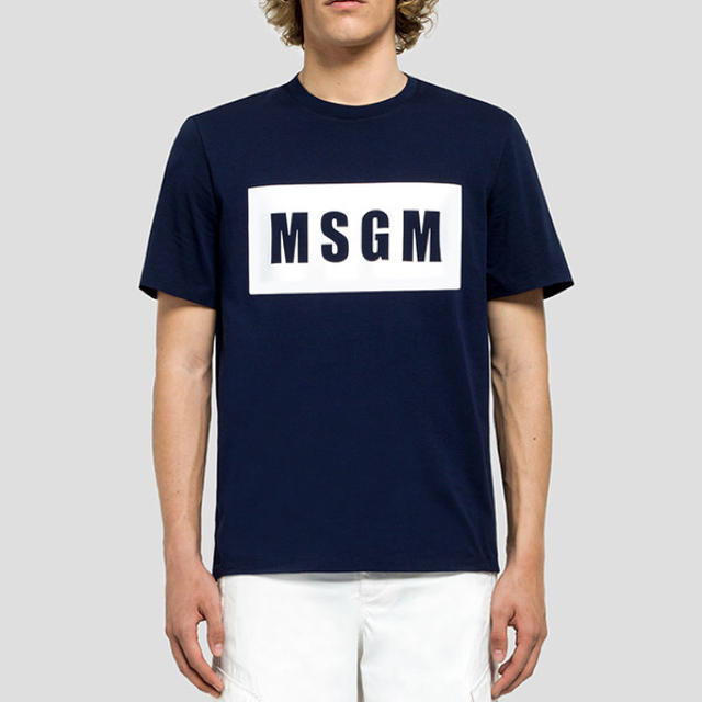 新品 MSGM Tシャツ ネイビー メンズ ボックスロゴ ブランド 半袖 無地