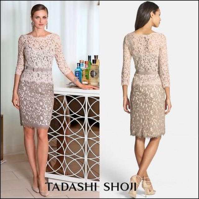 TADASHI SHOJI(タダシショウジ)の【SAKI様専用】US2 タダシショウジ レース ワンピース ラテ レディースのワンピース(ひざ丈ワンピース)の商品写真