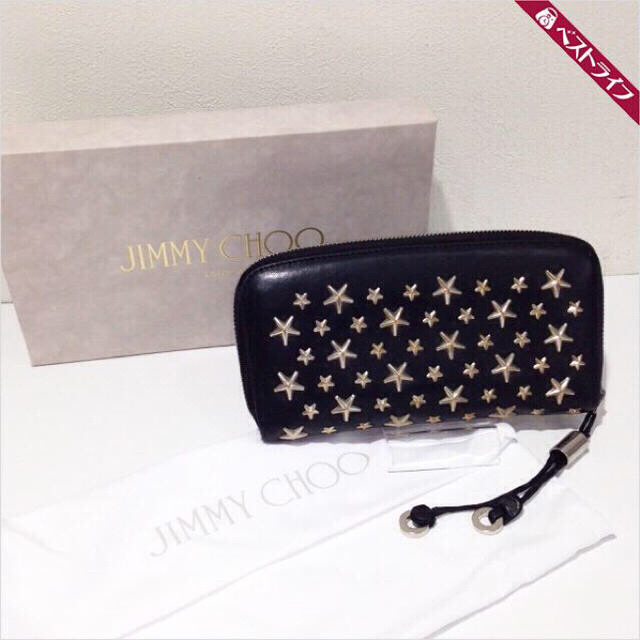 JIMMY CHOO(ジミーチュウ)の本物 ジミーチュウ スター スタッズ ラウンドファスナー レザー 長財布 レディースのファッション小物(財布)の商品写真