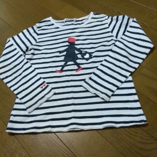 ファミリア(familiar)のファミリア　紺色　女の子柄ボーダー　長袖 130(Tシャツ/カットソー)