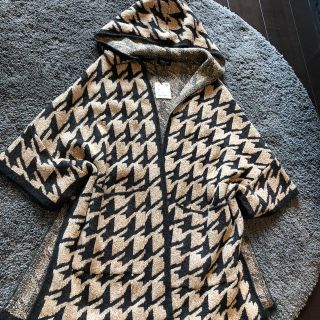 ザラ(ZARA)のザラフーデット千鳥格子ニットコートM六本木ヒルズセオリープラステエストネーション(ニットコート)