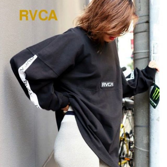 M 黒 RVCA ルーカ テープロゴ スリーブロングTシャツ