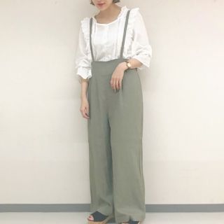 ダブルクローゼット(w closet)のw closet＊リネン混肩紐付きワイドパンツ(サロペット/オーバーオール)