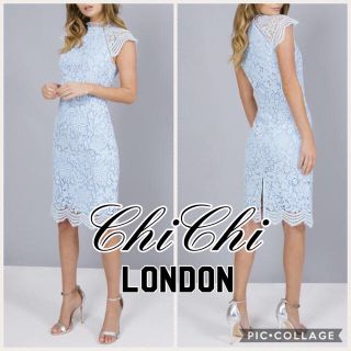 チチロンドン(Chi Chi London)の【NEW】ChiChiLondon パーティードレス ブルー UK8(ひざ丈ワンピース)