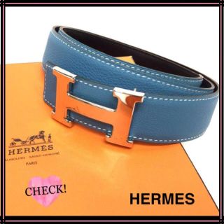 エルメス(Hermes)の美品 HERMES エルメス Hバックルリバーシブルベルト 90 ブルージーン(ベルト)