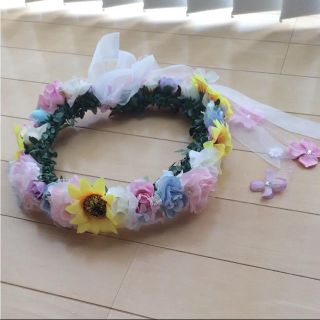 花かんむり♡ひまわり♡ピンク♡水色(ヘアアクセサリー)